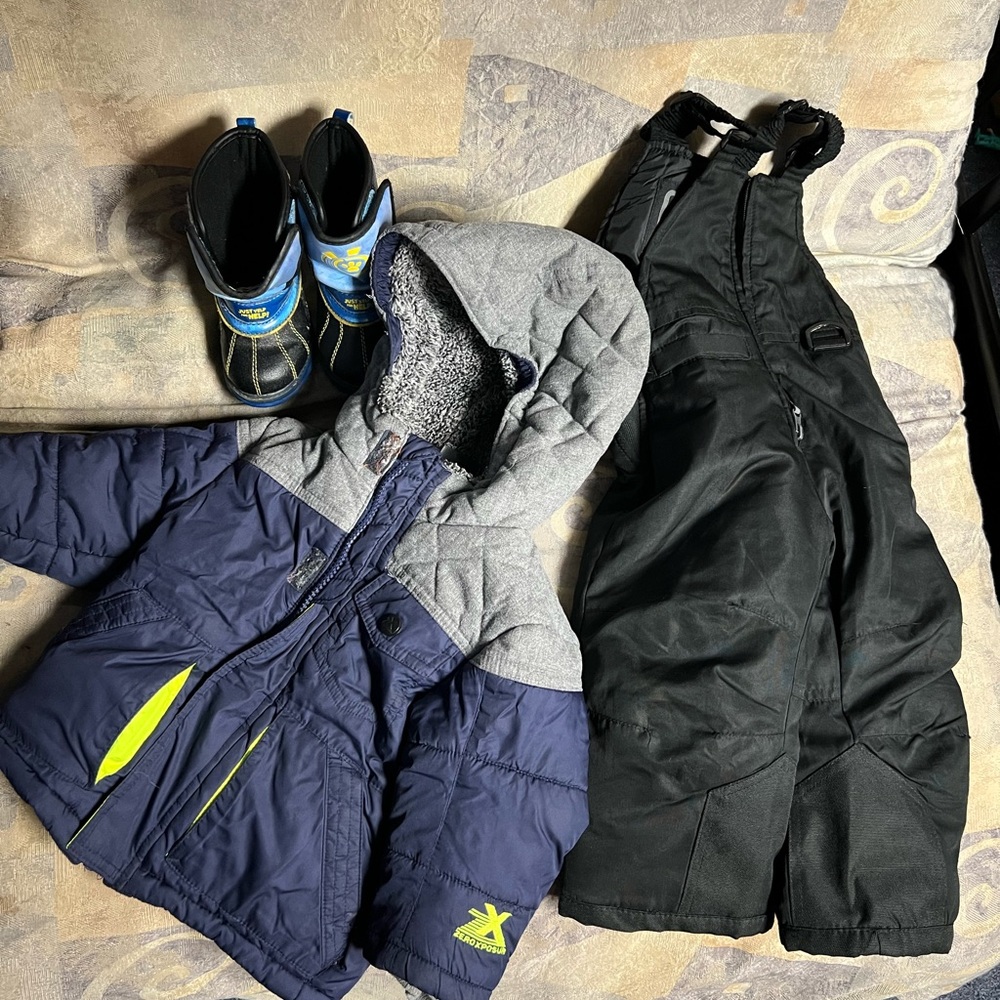 Baby boy winter bundle coat, boots, and snow pants